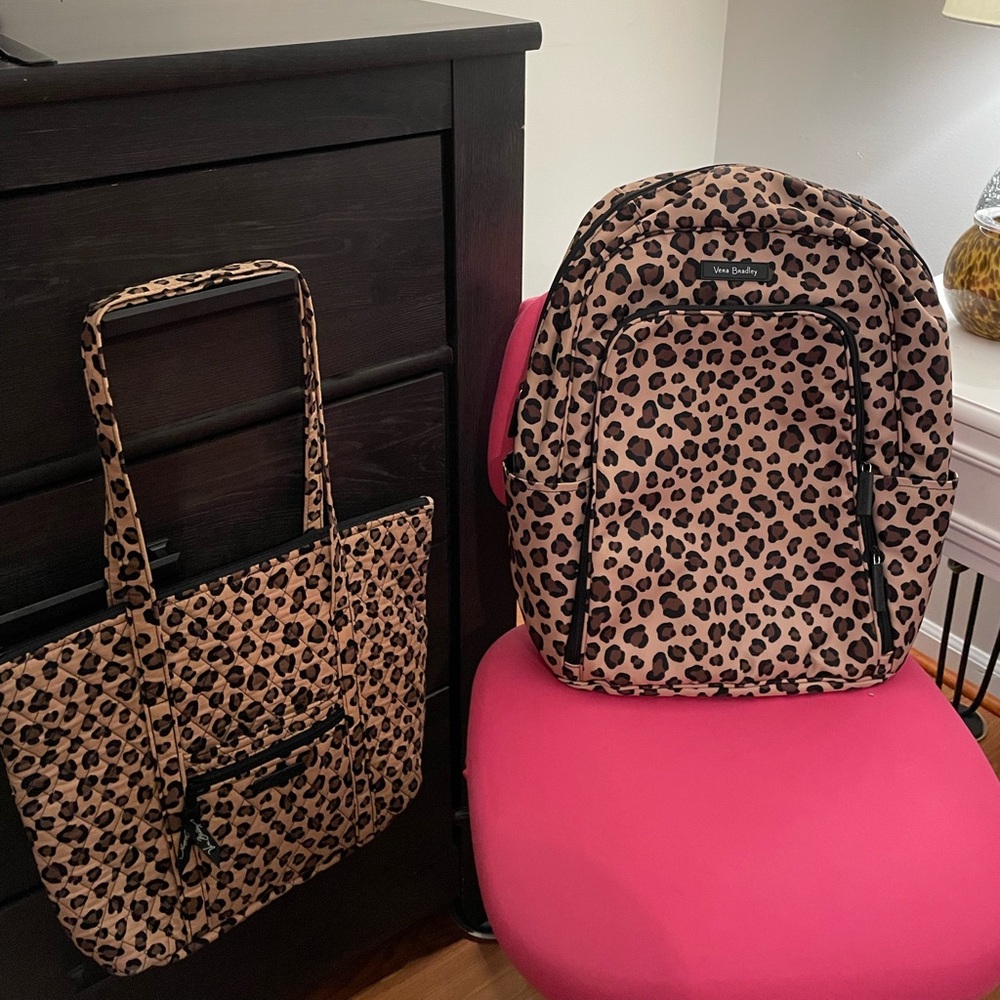 Vera Bradley Leopard Print Backpack and Tote Set